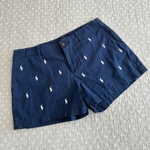 POLO Ralph Lauren Pony Logo Chino Shorts Navy Blue White Embroidery Size 6